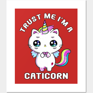 Kawaii Caticorn Unicorn Cat Kittycorn Posters and Art